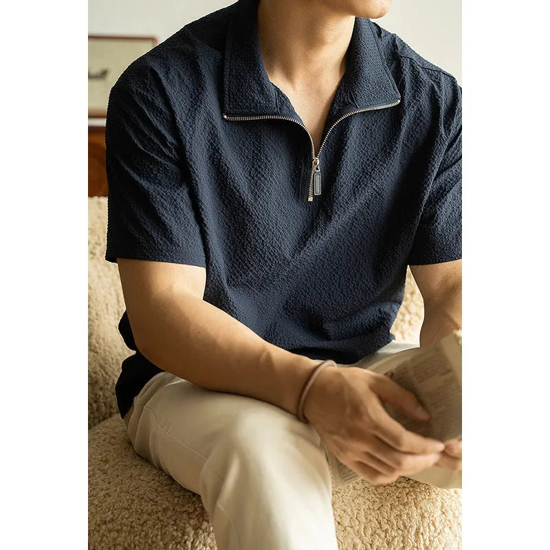 Men's ice silk short sleeve top in loose casual style with cooling quick-drying fabric