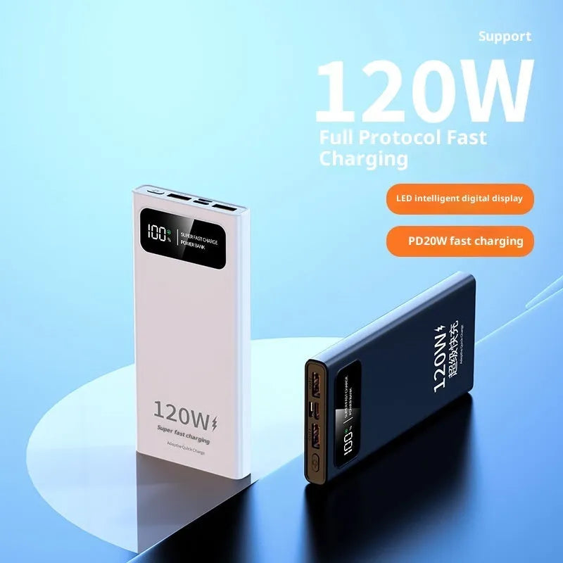 120W fast charging 50000mAh large capacity power bank with PVC shell, black colour