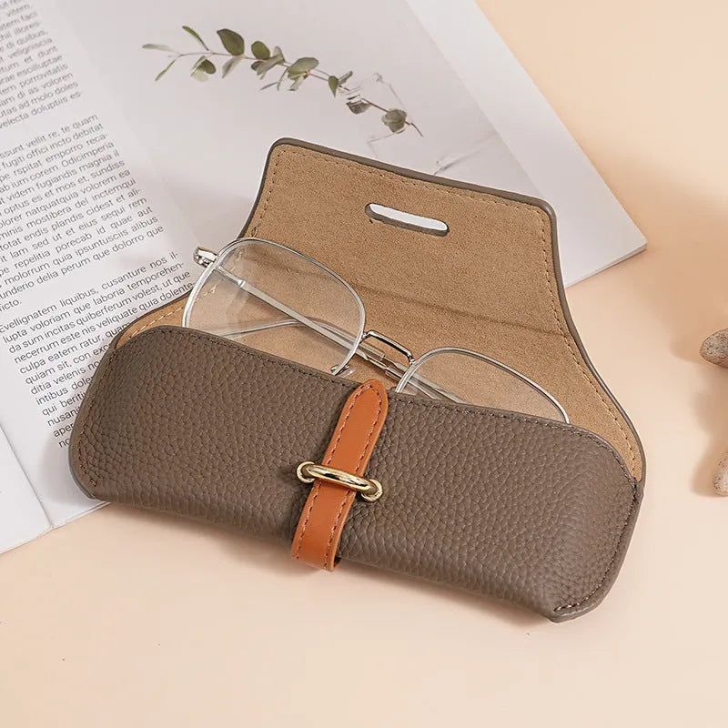 Retro portable sun glasses protective sleeve solid colour gray with waterproof PVC lining PU material