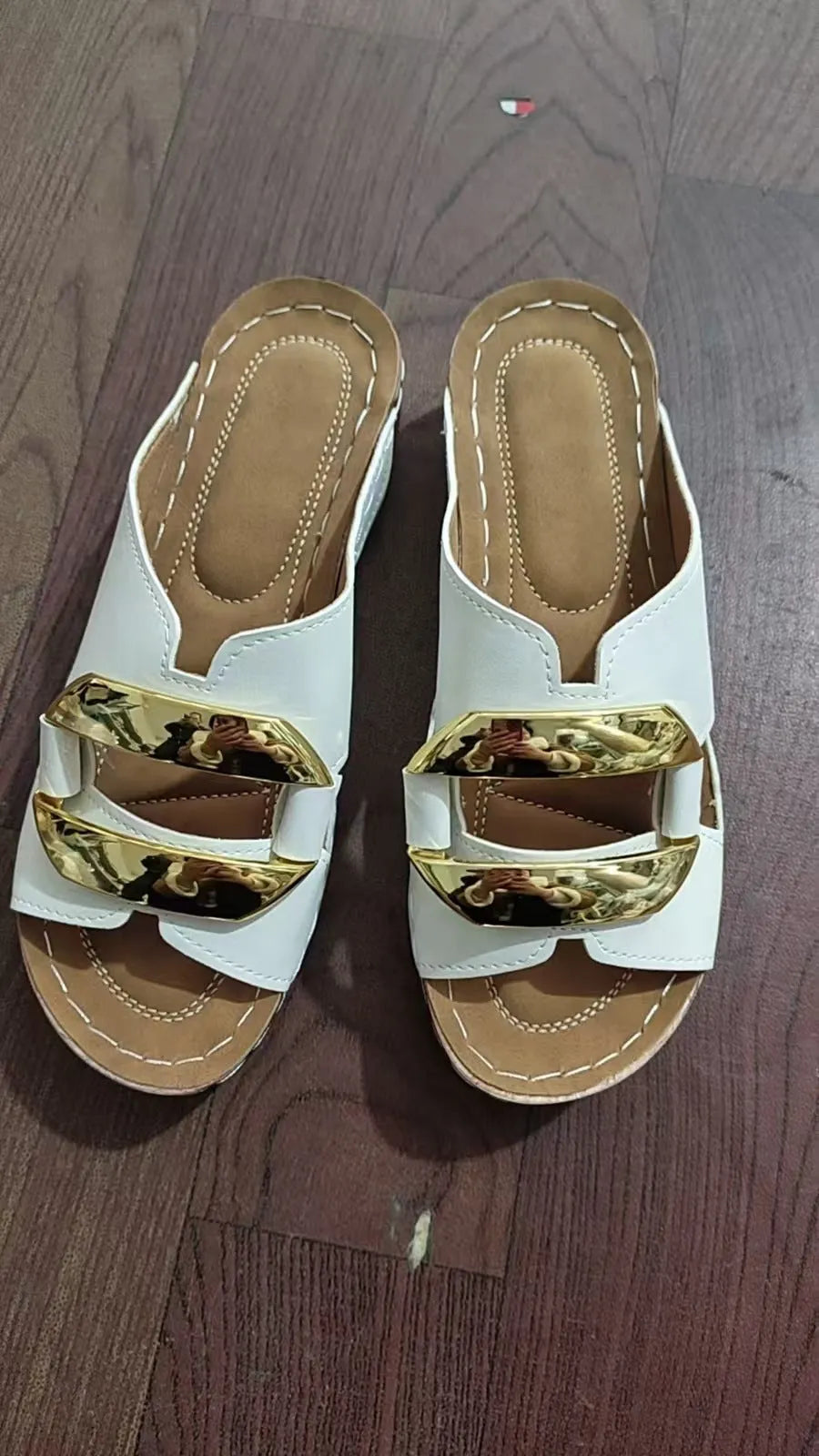 Roman style platform sandals in white, black, khaki, and sea blue colours on a rubber sole