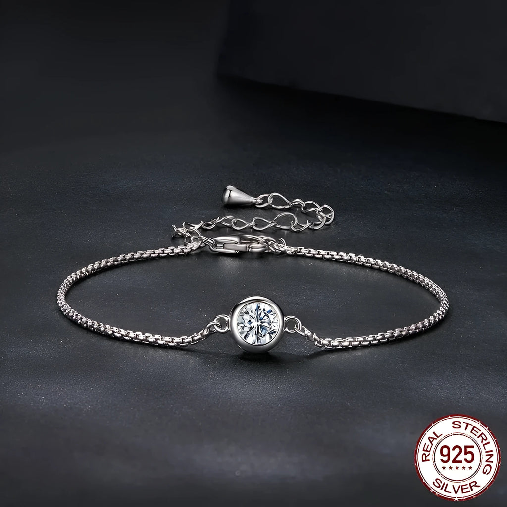 D-colour bright classic moissanite bracelet on silver band with certificate