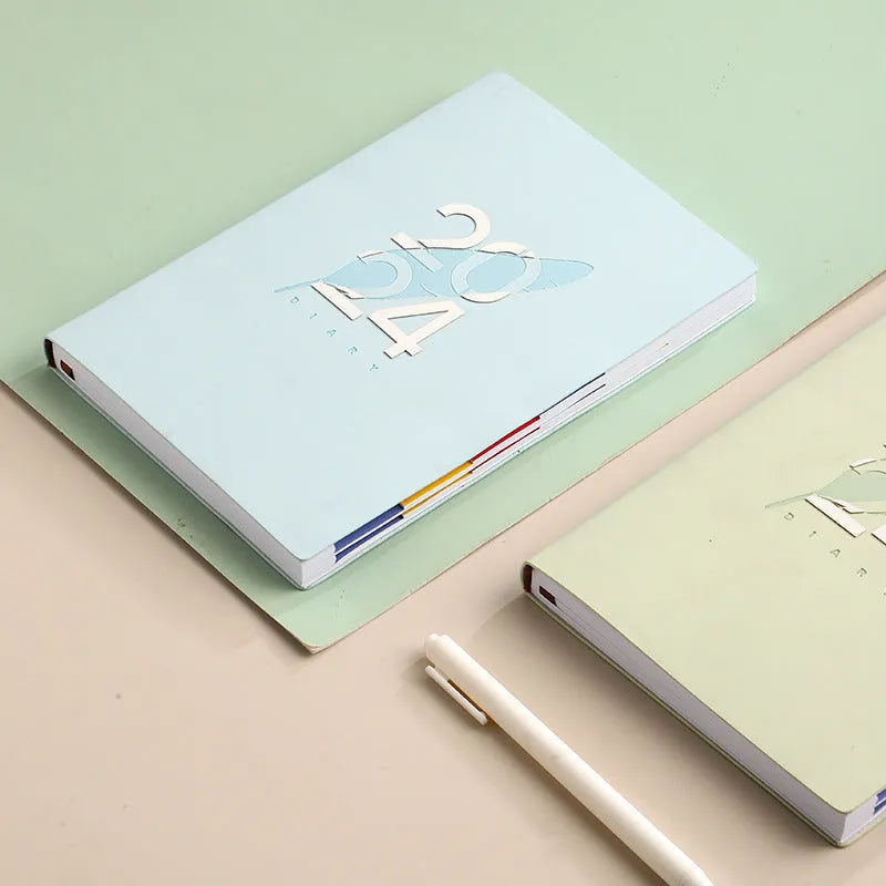 2024 English Schedule Book Daily Planner with blue imitation leather cover, 143 x 211mm