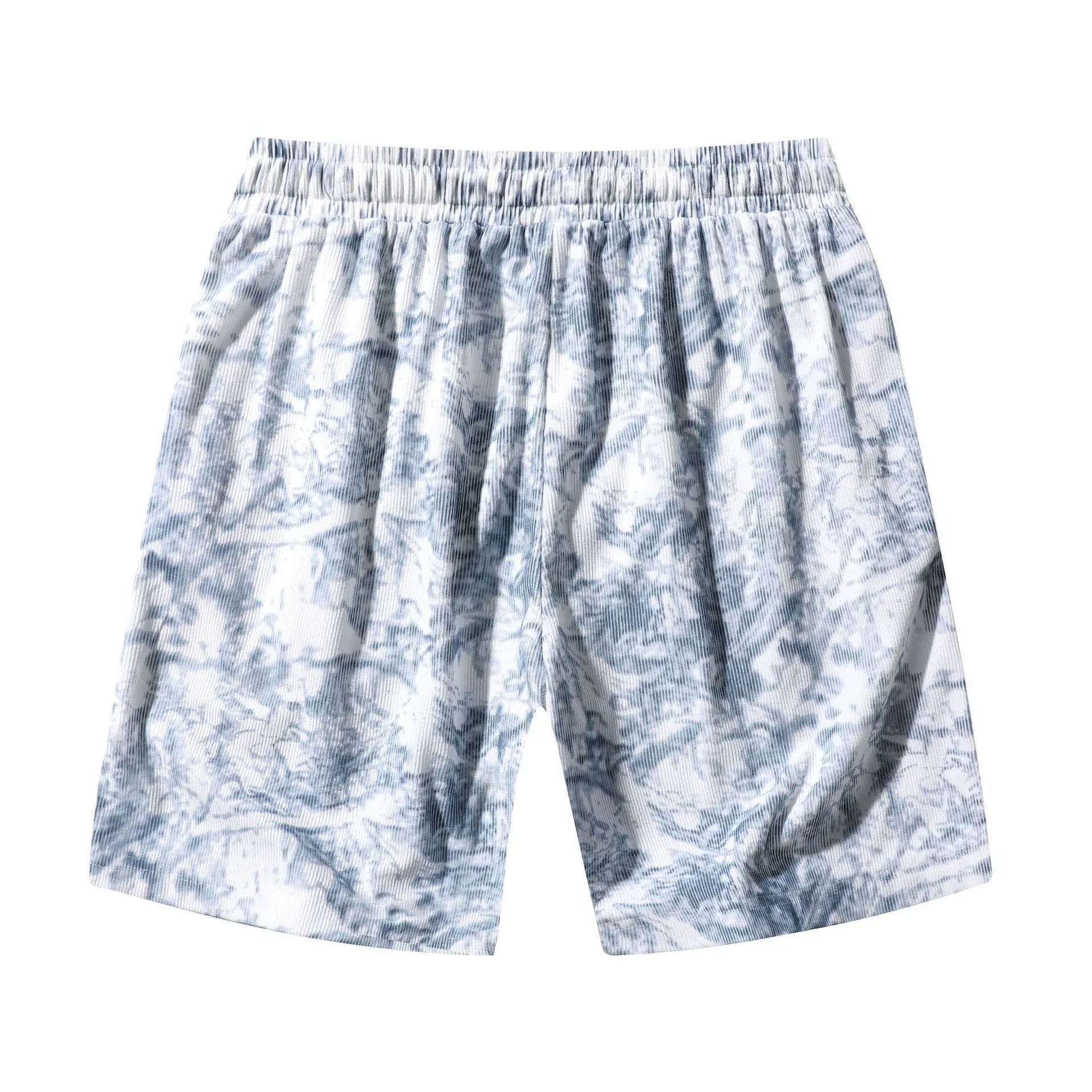Men's camouflage pattern corduroy athletic shorts with high waist and straight leg design