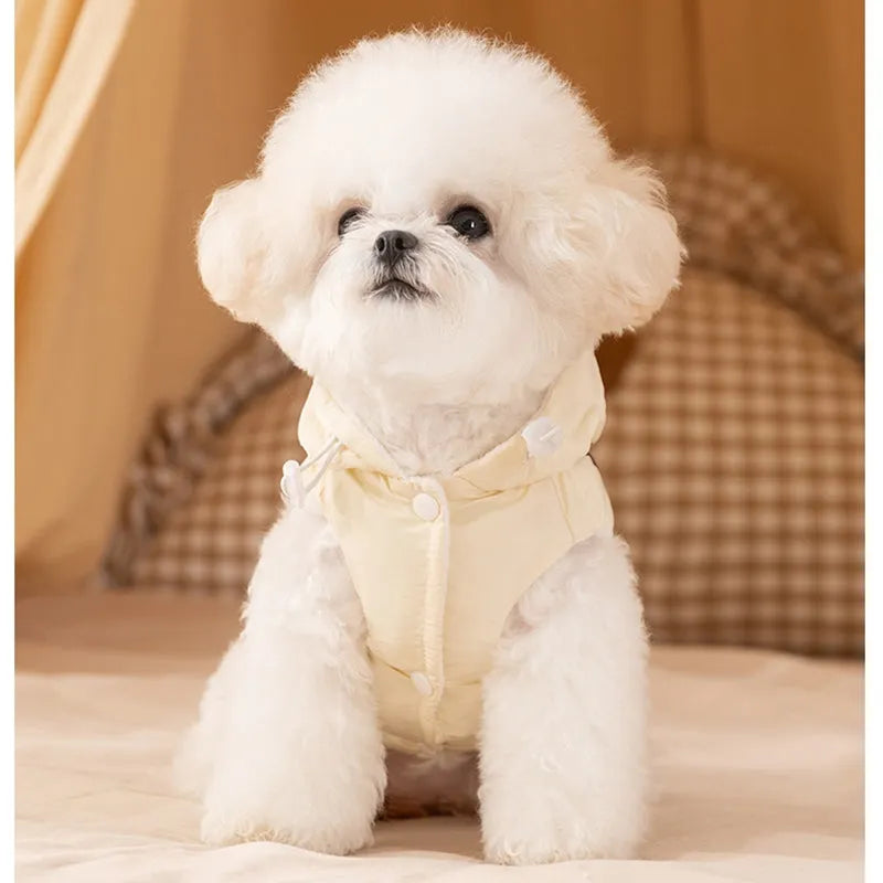 Winter fleece cat clothes with bow warm down jacket for kittens and dogs in pink, padded design with hood