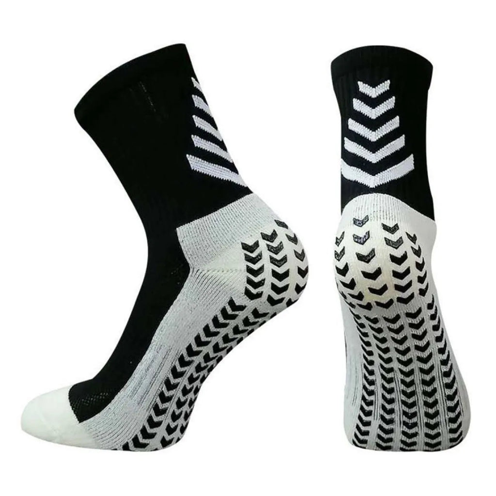 Men's mid-calf athletic socks with geometric patterns and silicone anti-slip grips