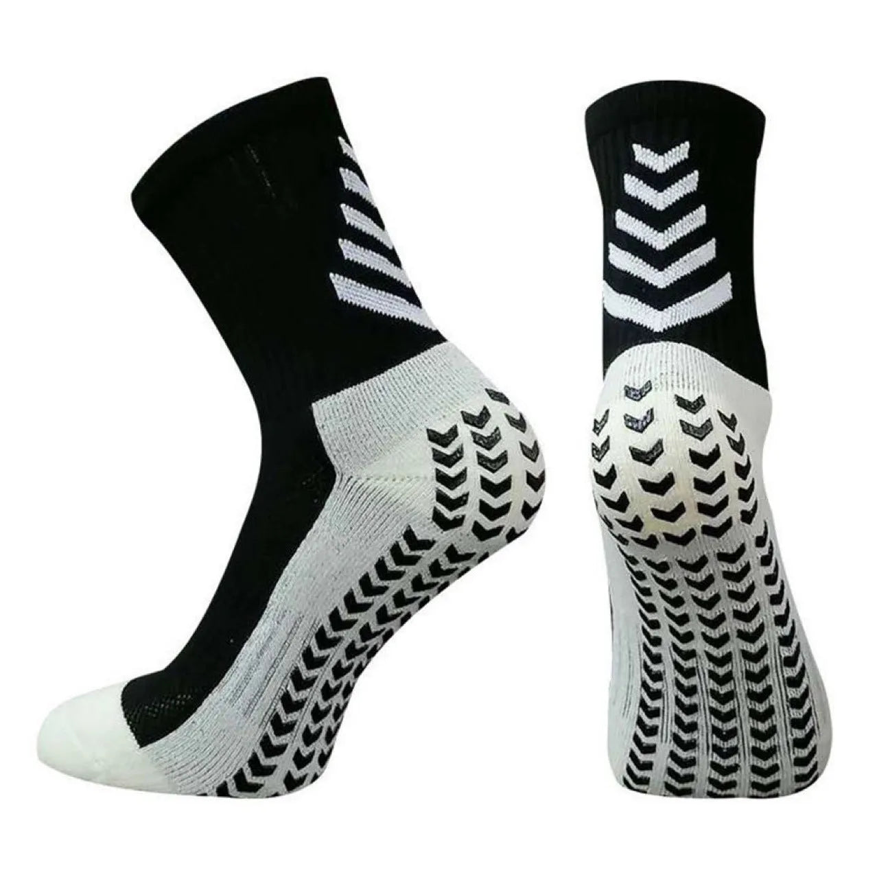 Men's mid-calf athletic socks with geometric patterns and silicone anti-slip grips