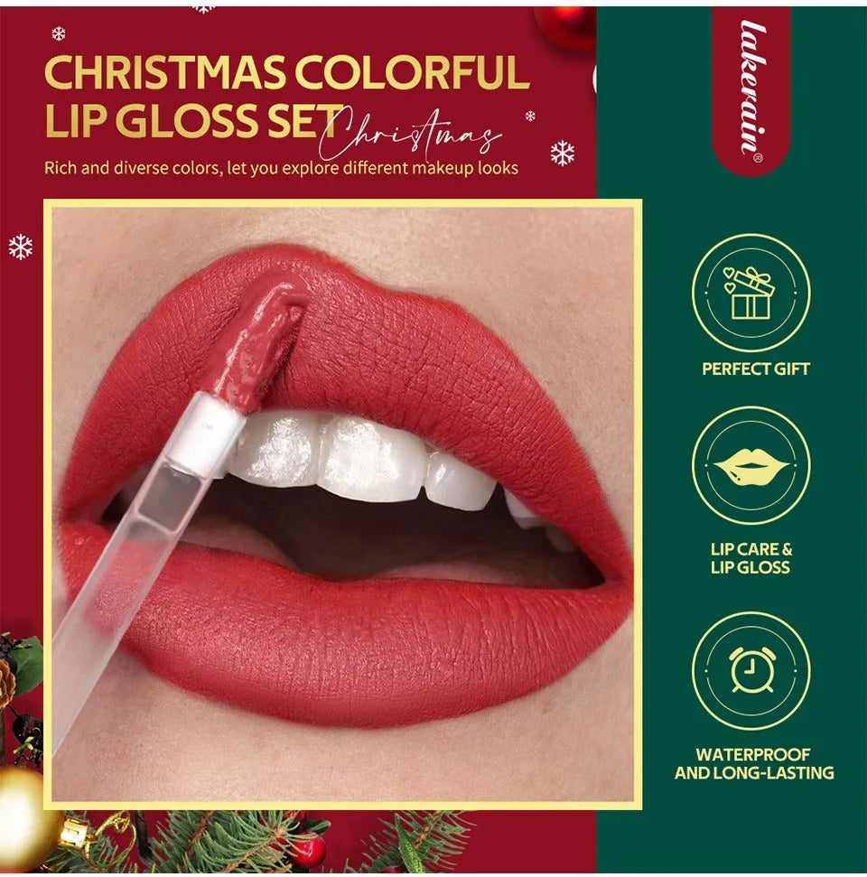 Christmas lip gloss set 6-piece red matte velvet lip glosses in festive packaging