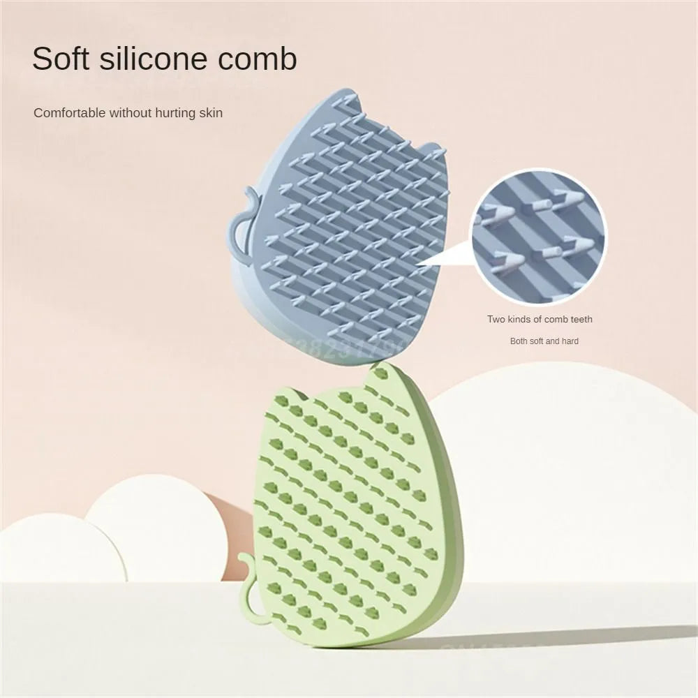 Blue silicone pet grooming comb with soft and hard bristle options for cats and dogs