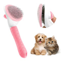 Cat grooming brush with a release button, featuring fine wire bristles, shown in blue colour.