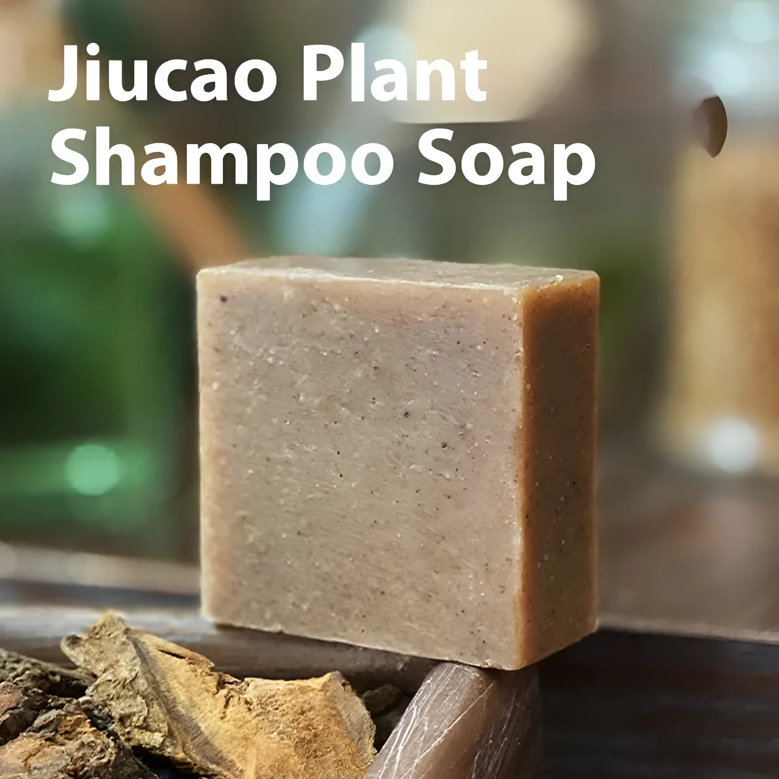 A single 72-gram bar of nine herb cold process shampoo soap for oil-free hair washing.