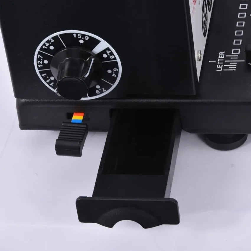 Leisheng 34-hole adjustable iron ring binding machine in black on a desk