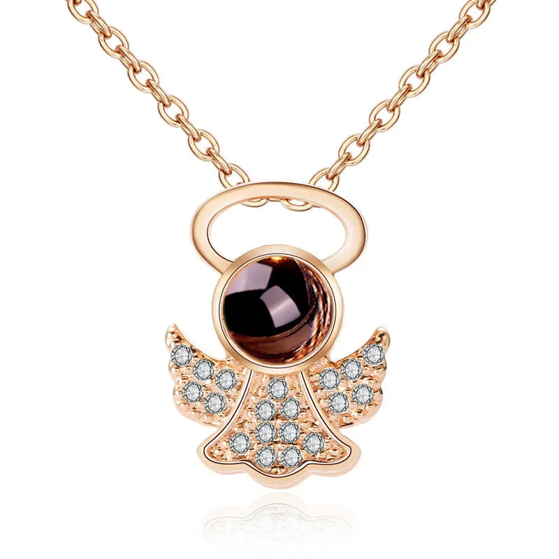 I Love You necklace with zircon pendant in silver, 100 languages design, chain length 40+5 cm