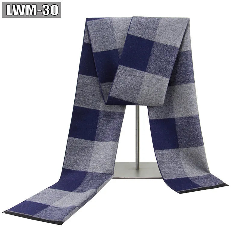 Men's plaid imitation cashmere scarf with tassels, over 175cm long, in a business style