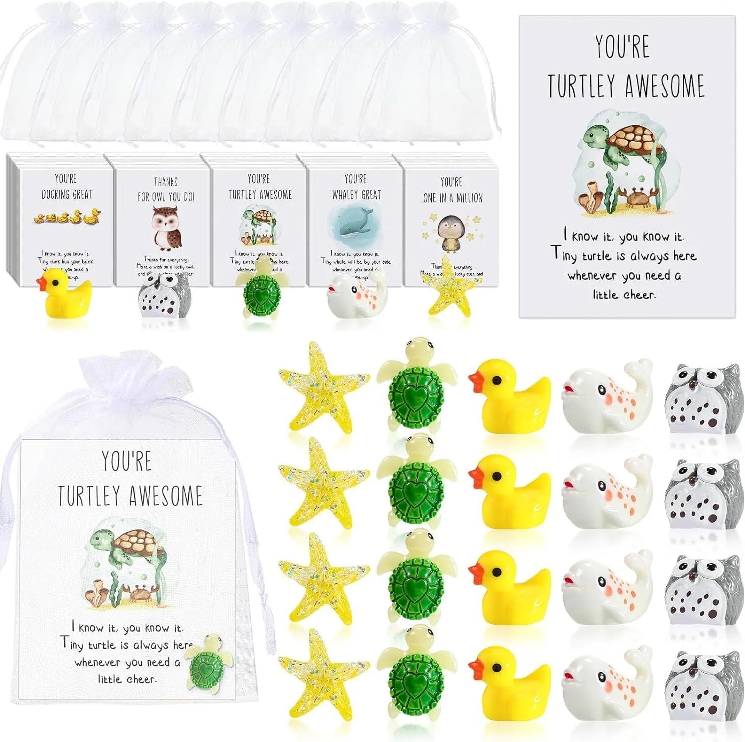 Set of resin memo cards with inspirational pun designs, showing pocket-sized scale and multiple cards.