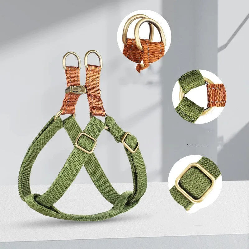 Brown vest style dog leash with alloy clip fastener for small to medium dogs