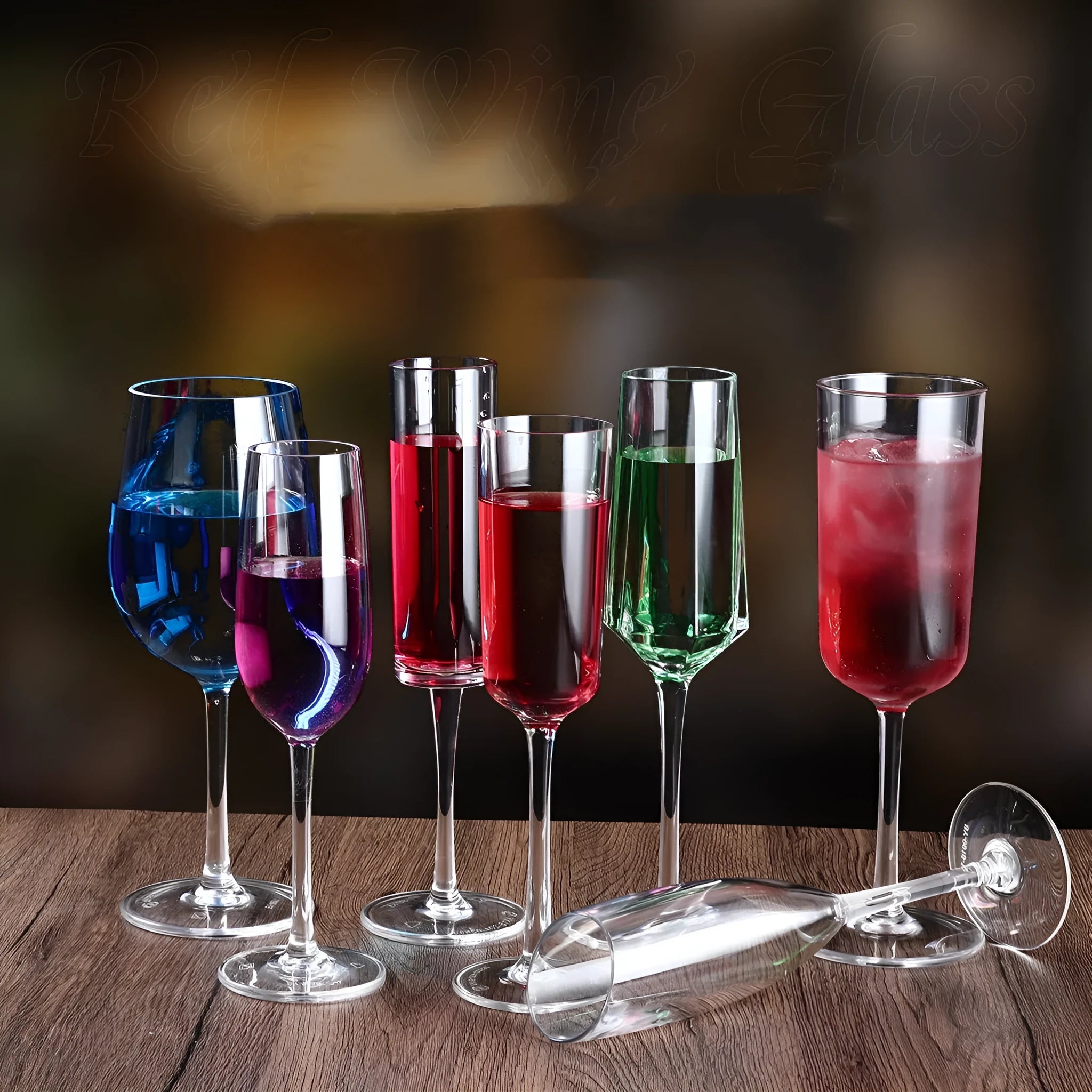 Clear acrylic wine glass with stem and bowl, shown in 550ml and 300ml sizes for party catering.