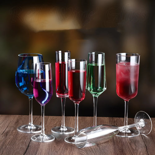 Clear acrylic wine glass with stem and bowl, shown in 550ml and 300ml sizes for party catering.