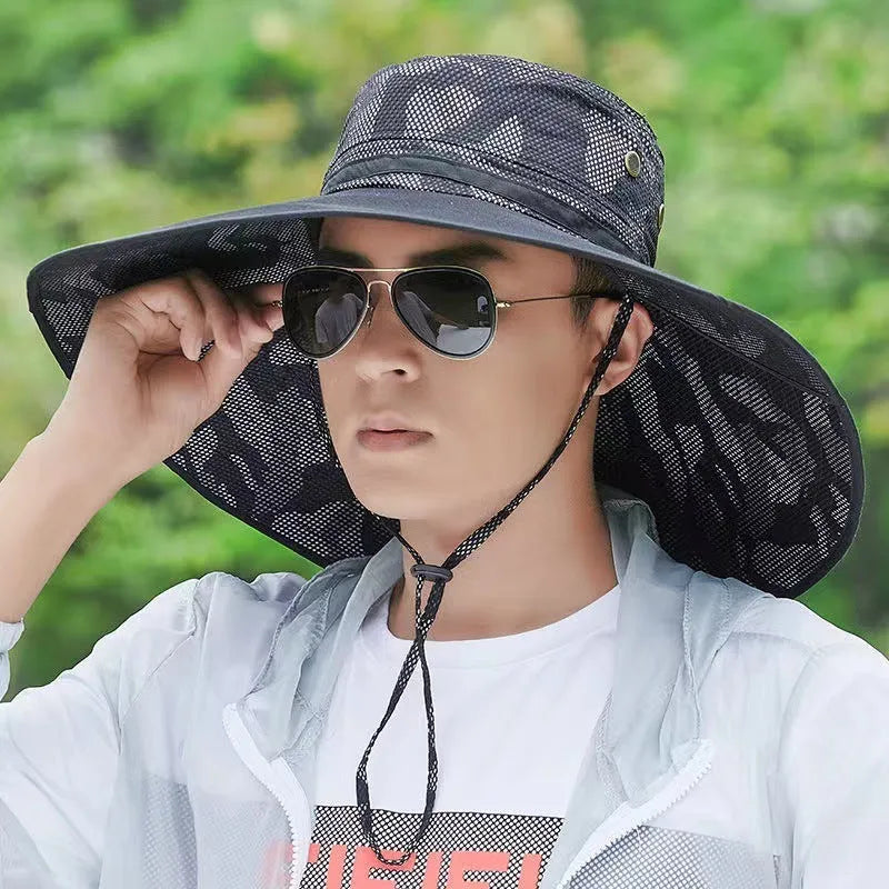 Outdoor men's fisherman mountaineering sun hat with cotton fabric and 11cm brim