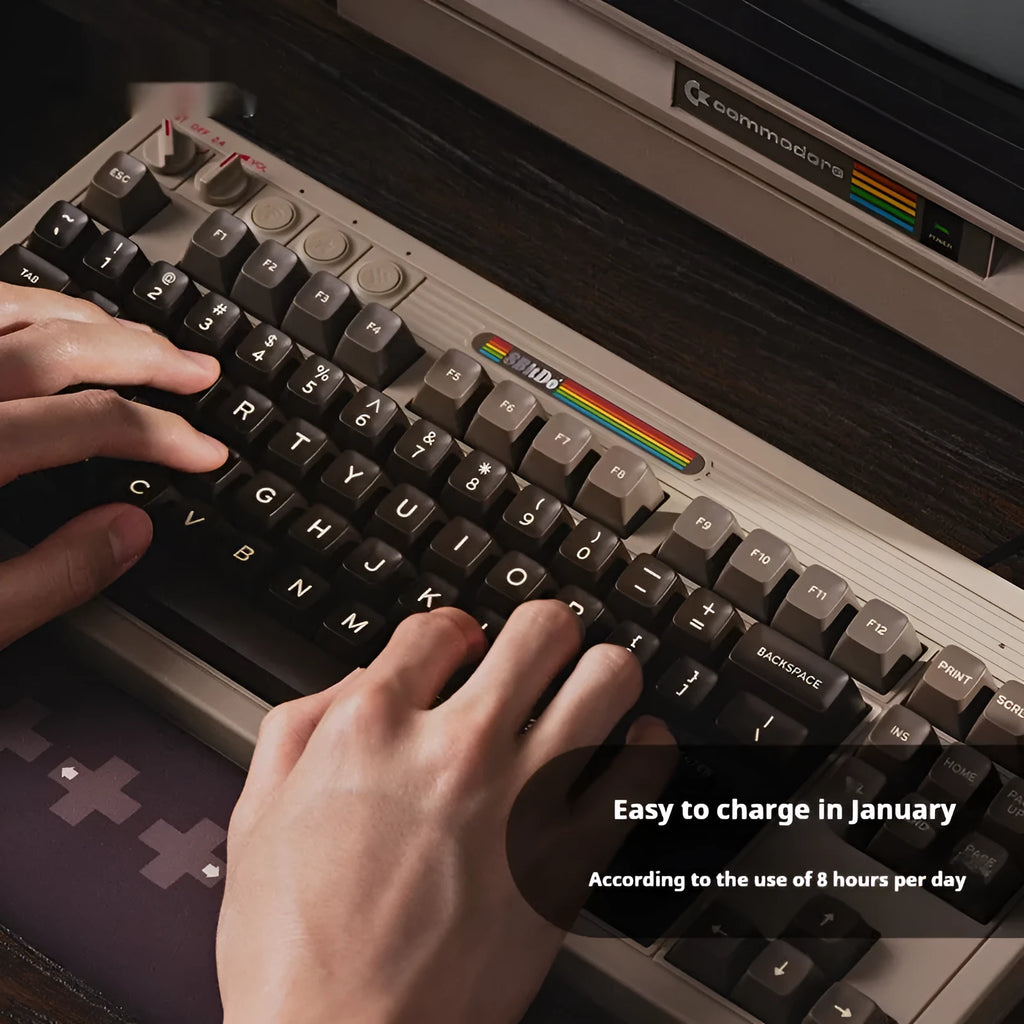 Retro mechanical gaming keyboard with Bluetooth wireless connectivity and rocker switches