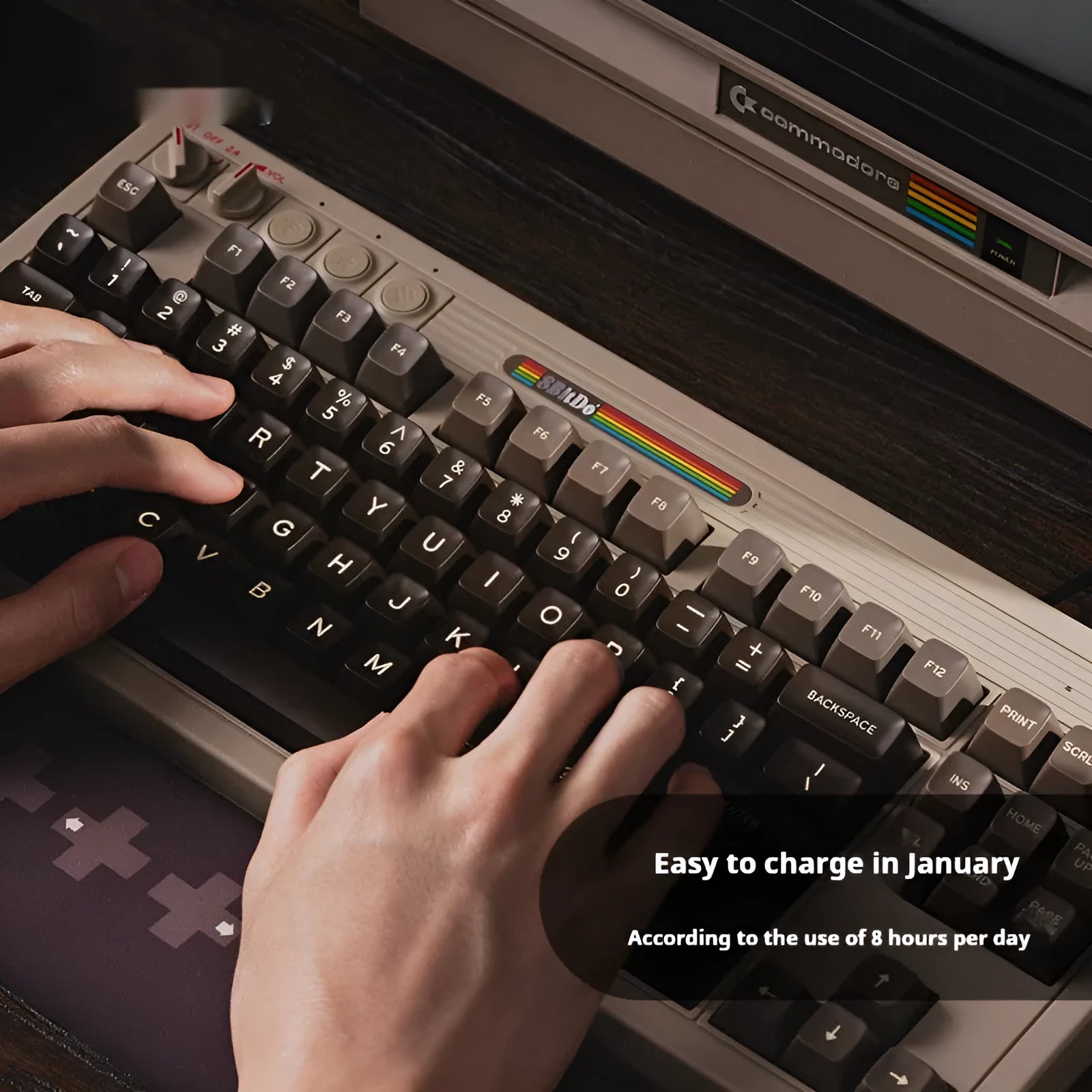 Retro mechanical gaming keyboard with Bluetooth wireless connectivity and rocker switches