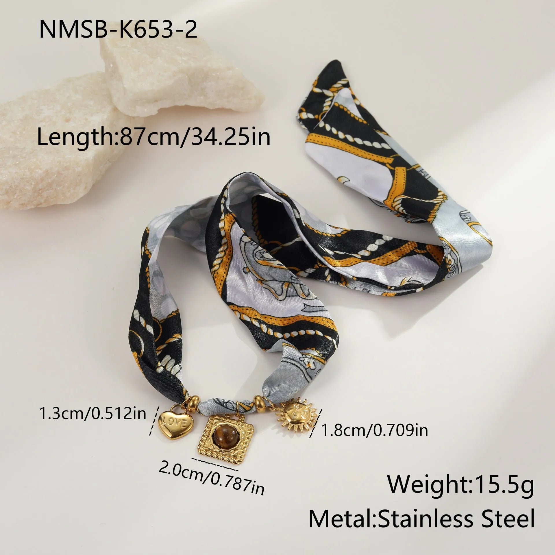 Gold tone 18K electroplated stainless steel necklace with regular chain on white background