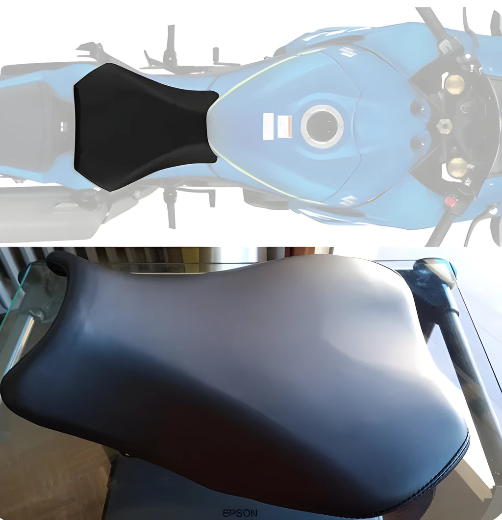 Suzuki GSXR1000 motorcycle seat covers in black PU leather, front and rear set configuration