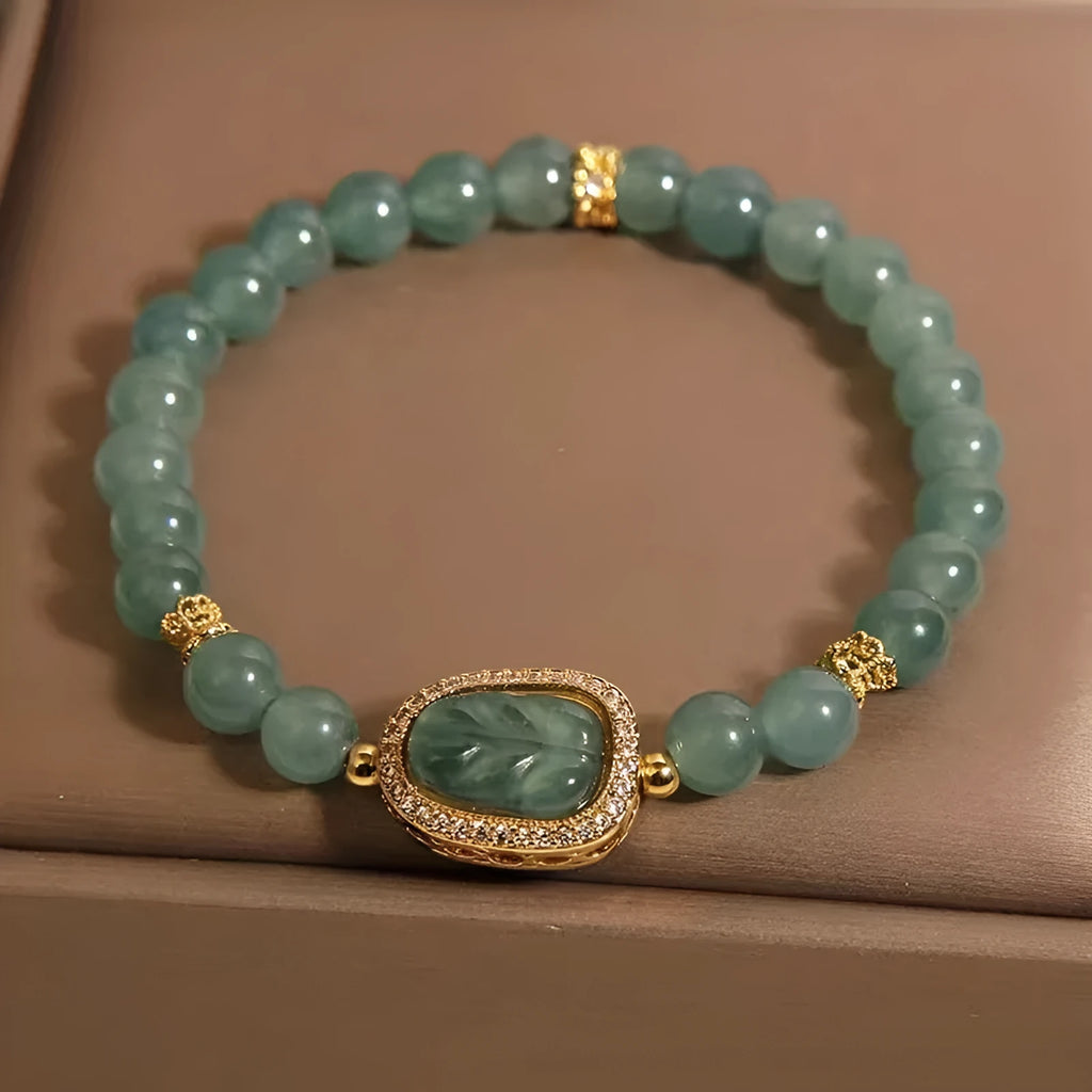 New Chinese style blue water jade bracelet with leaf pendant for women, light luxury design