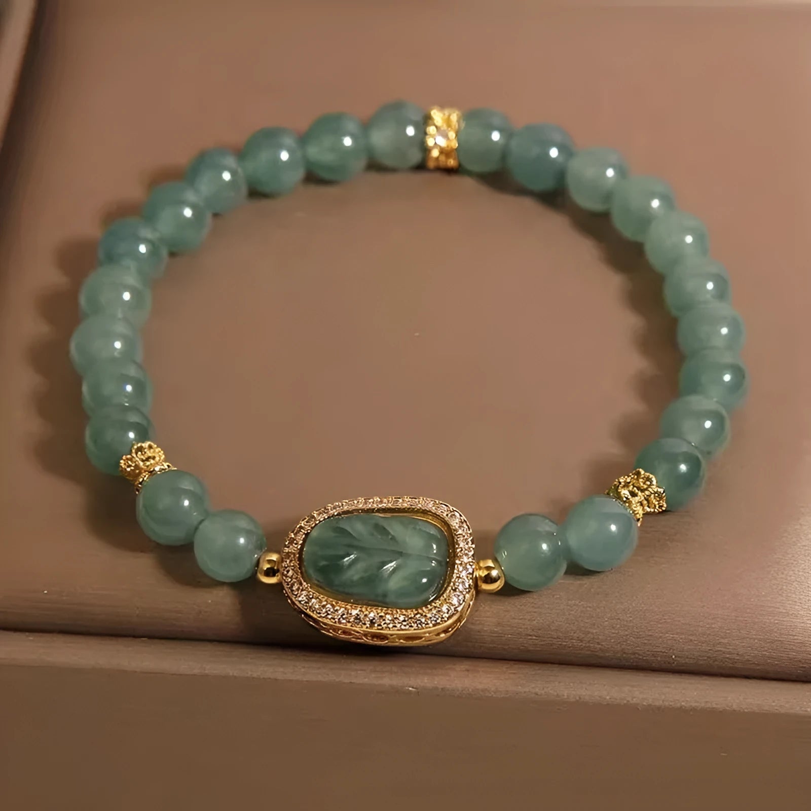 New Chinese style blue water jade bracelet with leaf pendant for women, light luxury design