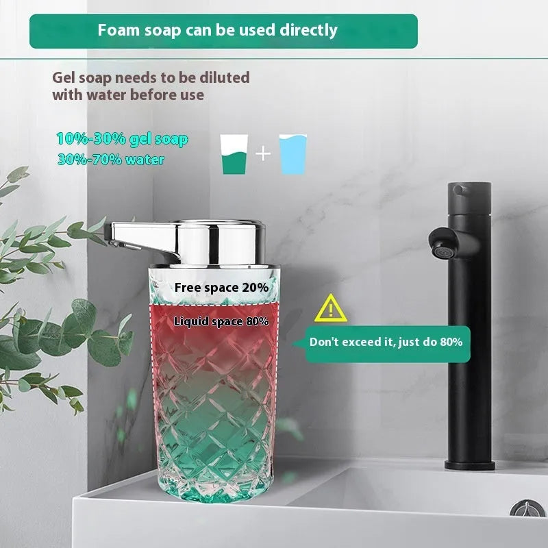 Automatic intelligent charging soap dispenser with plated silver shell and Type-C port.