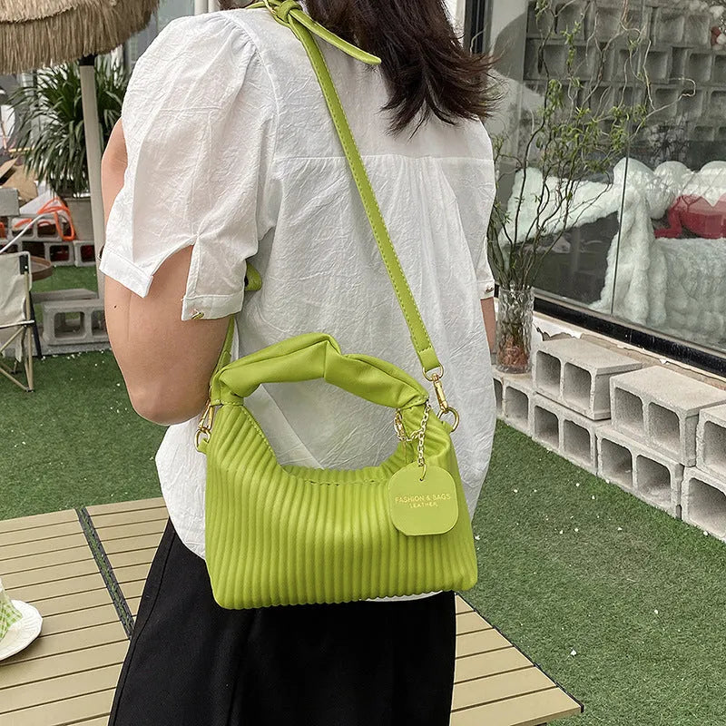 Women's PU leather pleated cloud crossbody bag in black front view