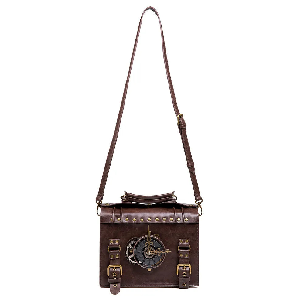 Bronze steampunk industrial retro shoulder bag with metal hardware 25x21x9cm