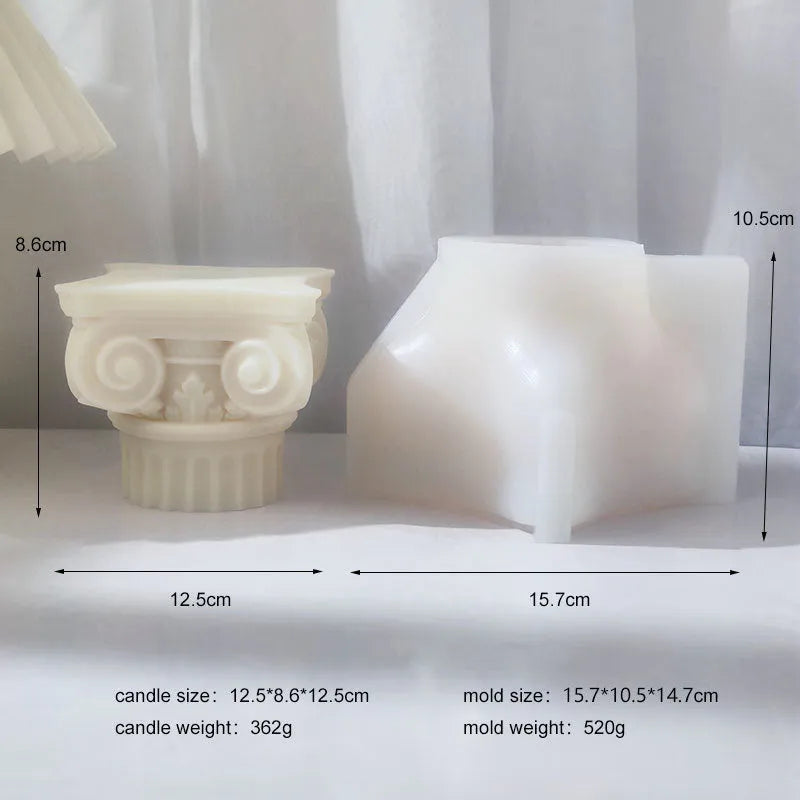A flexible silicone mould for making irregular Roman pillar shaped candles, cakes, and crafts.