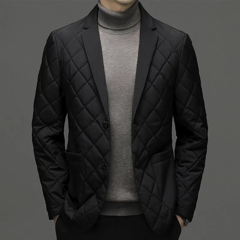 Men's thick lapel down jacket in solid colour with side seam pockets