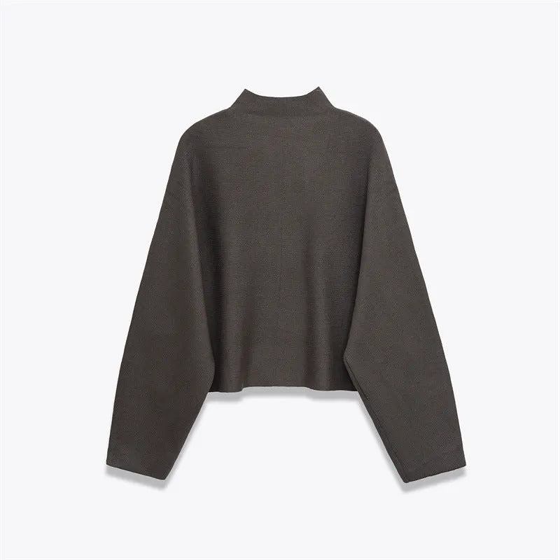 Women's stand collar zipper knitted coat with contrast stripes in a casual style