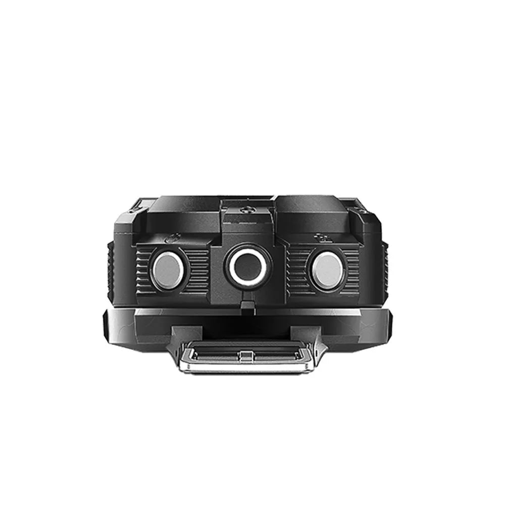 Black waterproof sports digital camera showing front view with dimensions.