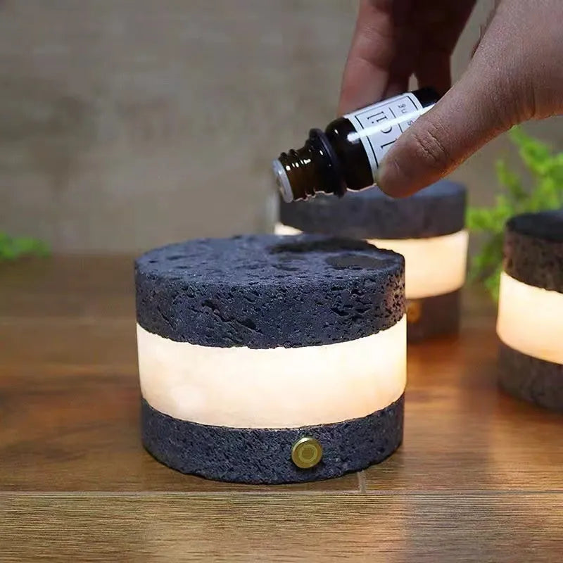 Orange volcanic rock USB night lamp with dimming touch control and essential oil tray