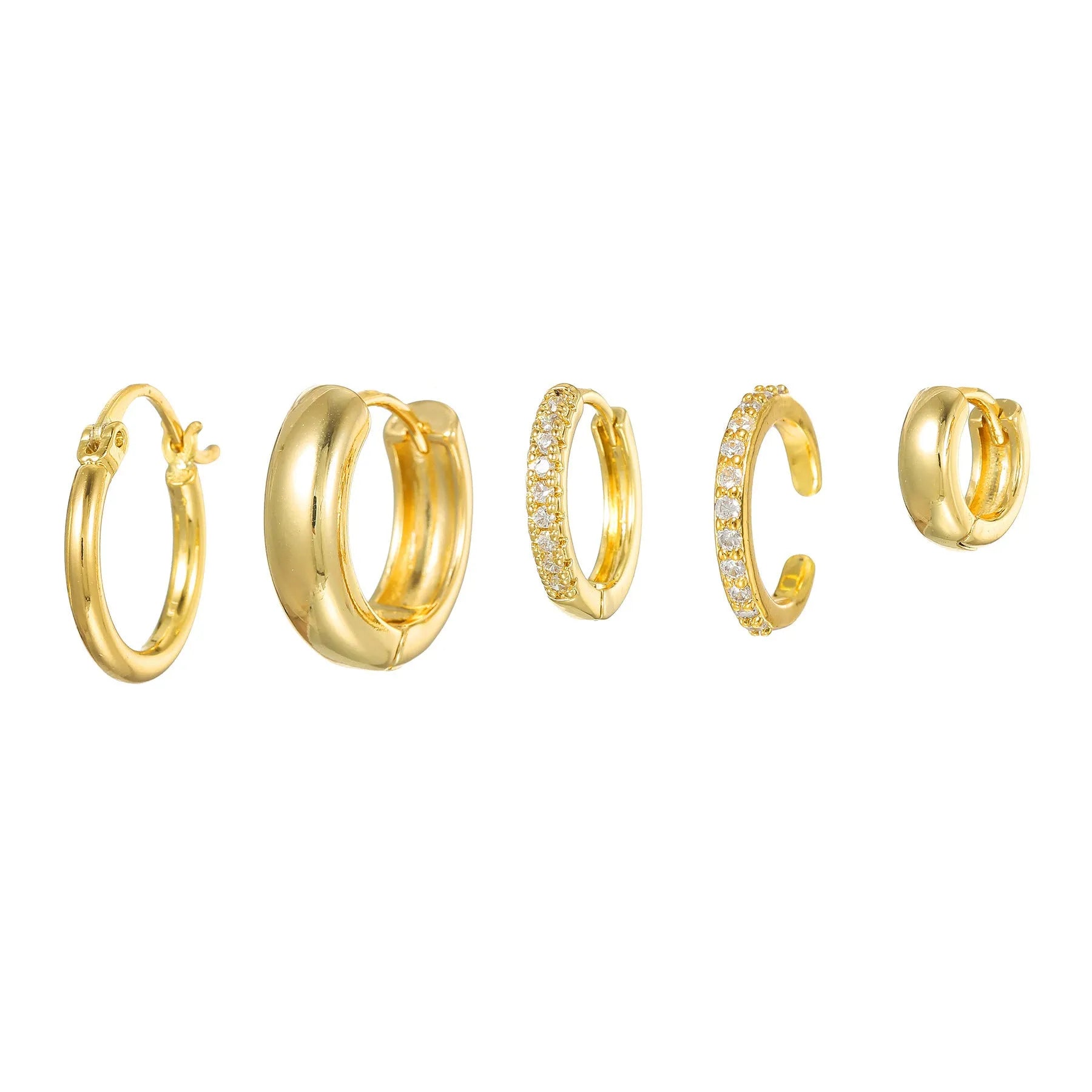 Geometric round ring earrings set of 5 for women, copper inlaid zircon, gold and white K colour options