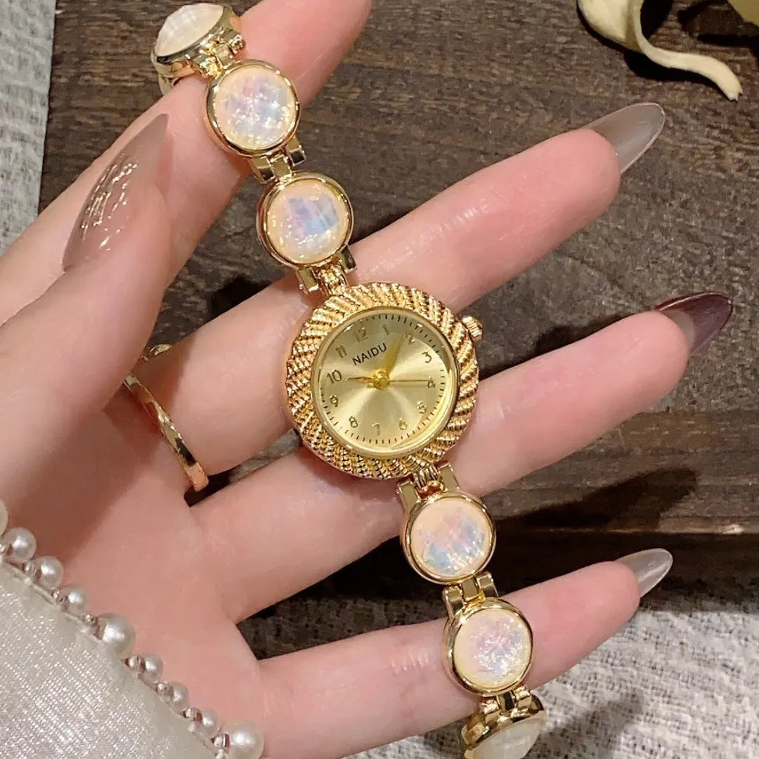 Women's quartz watch with 25mm round dial in six colour options including milky white and dark green