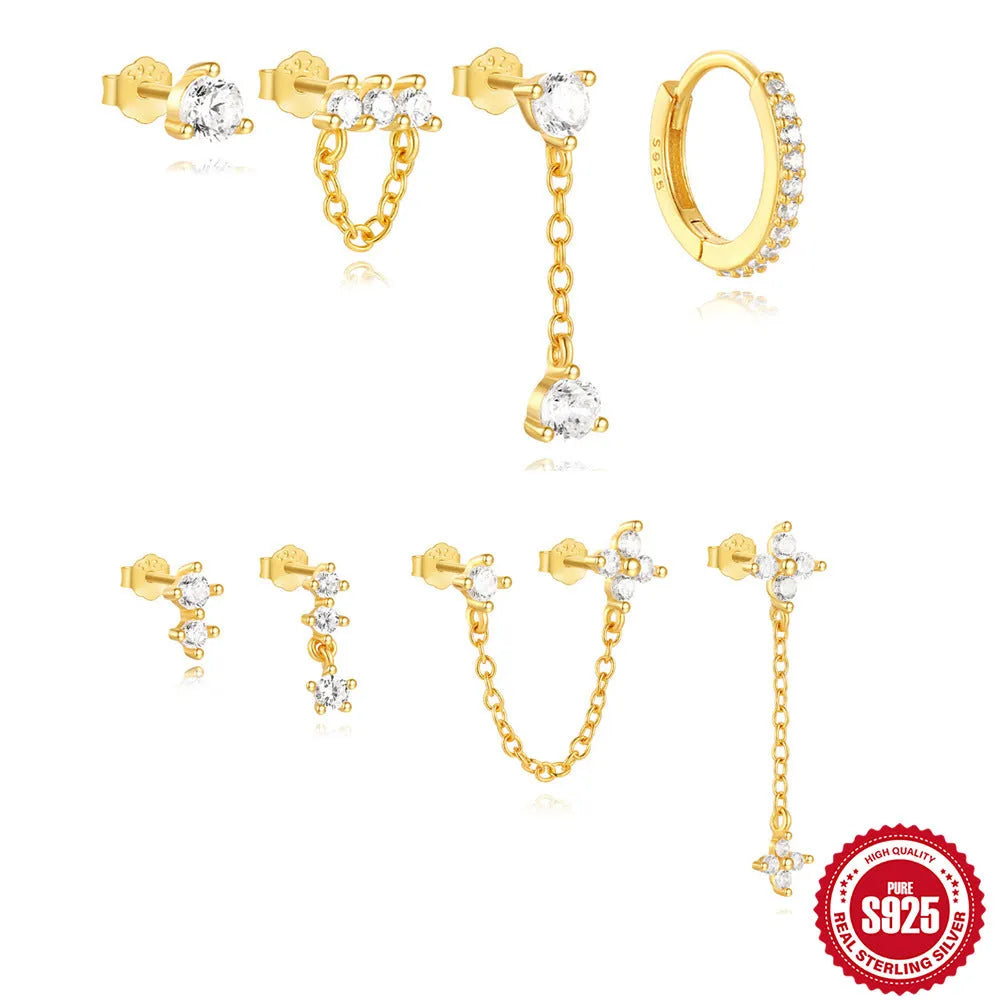 S925 sterling silver clover petal earrings with electroplated gold colour finishes