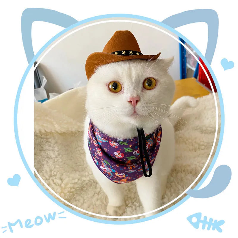 British-style brown non-woven fabric cowboy hat for a cat on a mannequin head.