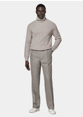 Men's 100% cashmere high-neck knitted sweater in oatmeal colour, long sleeves, front view
