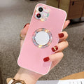 Luxury rhinestone TPU back cover phone case in purple, pink, and white for iPhone