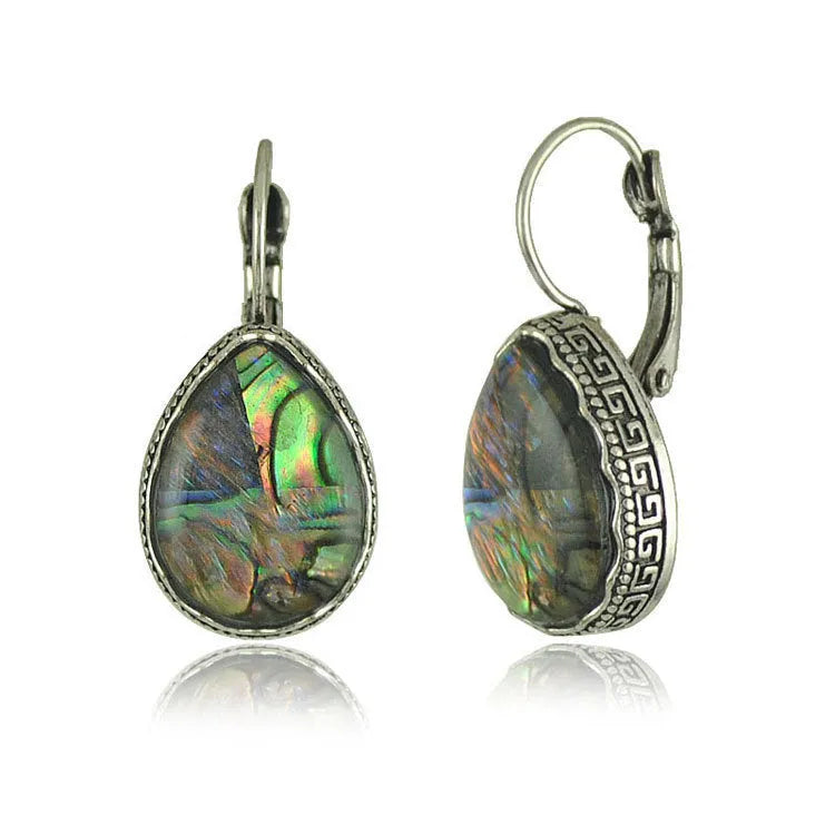Retro colourful shell irregular geometric teardrop earrings in colour E1623 on white background