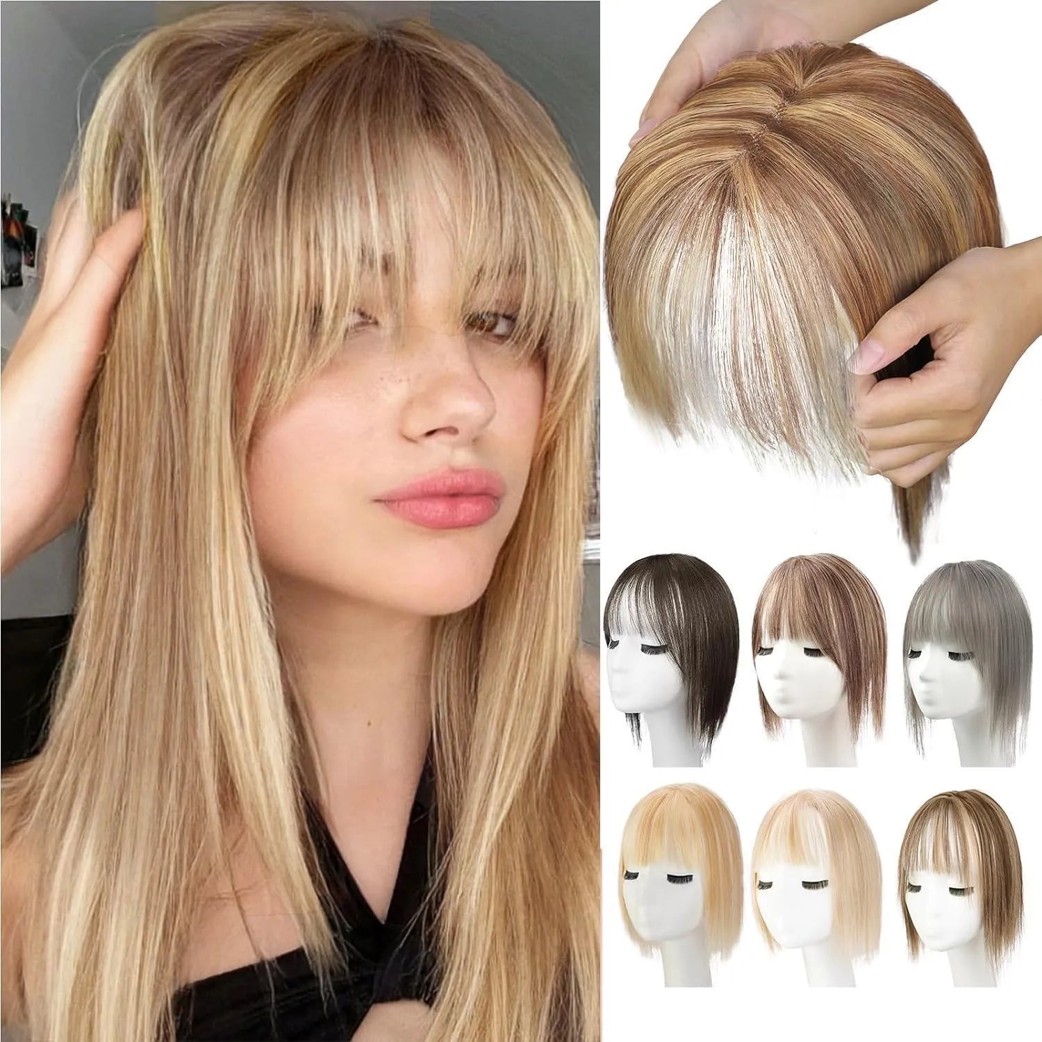 Women's hand-woven high temperature fibre wig natural lightweight breathable cover grey hair invisible cap