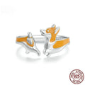 Silver ring featuring a cute cartoon corgi dog design with electroplated SCR1014-E colour finish.