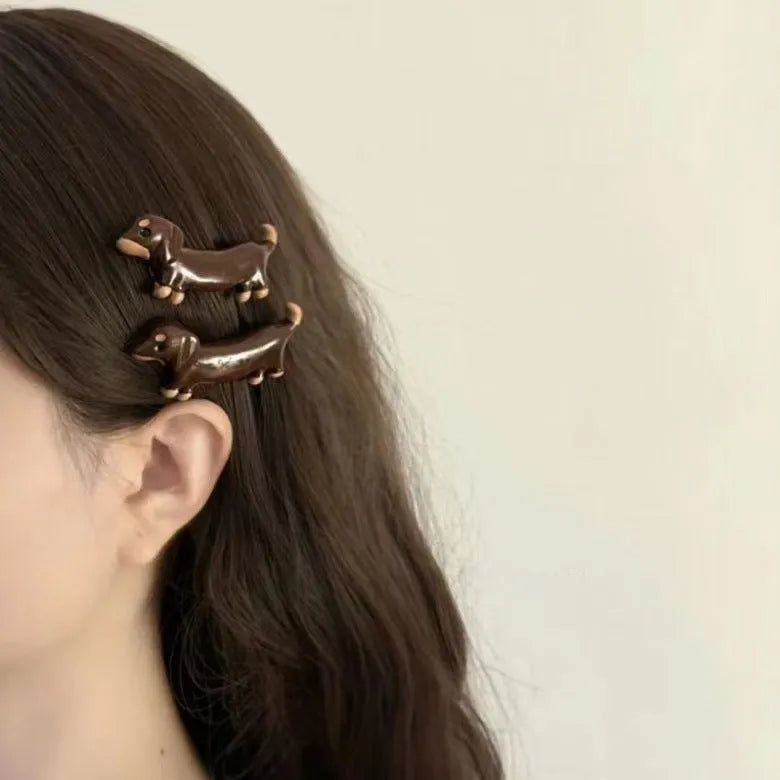 Dachshund dog design hair clip barrettes with electroplated finish and delicate styling