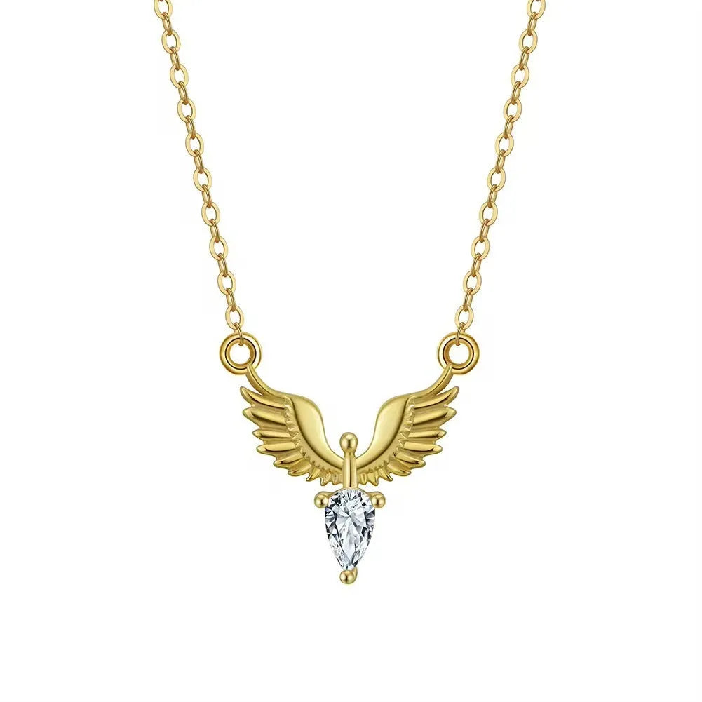 925 sterling silver eagle pendant necklace with adjustable O-ring chain in electroplated white or yellow gold colour