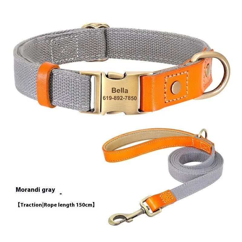Small dog mohair collar and leash set in green with lettering decoration
