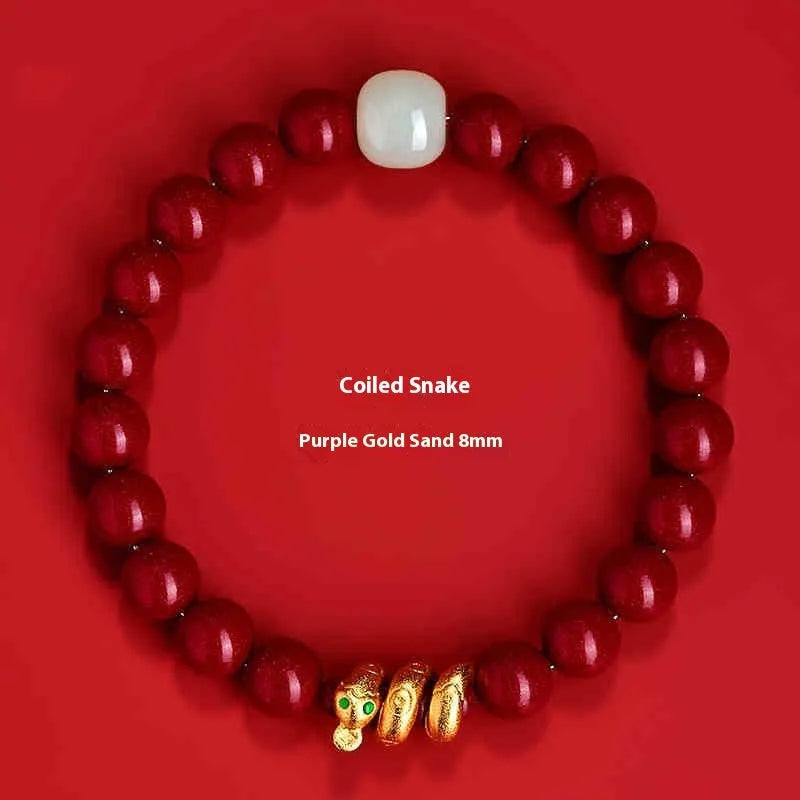 Handmade cinnabar Snake Year zodiac bracelet with snake beads in Chinese style unisex design