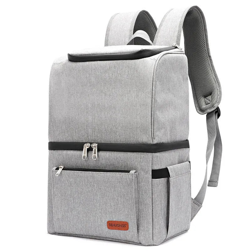 Double layer insulated picnic backpack with ice pack in blue colour showing 22L capacity